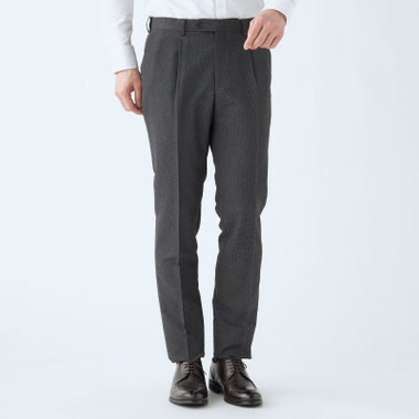 【RBC】【春夏】ポリエステル1タックテーパードパンツ/グレー×チェック/ウエストムーブ仕様/4S SUSTAINABILITY&ECOLOGY FABRIC/※裾上げ必要