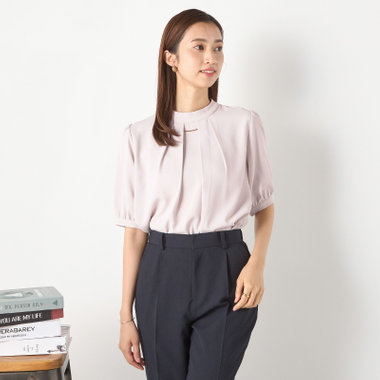 【WEB限定/OUTLET/汚れ・キズ等有】【SILVER LINE/5分袖】ハイネックパフスリーブ 脱着式フロントバー/ピンク/「ウォッシャブル」「ストレッチ」「防シワ」「UV加工」「接触冷感」