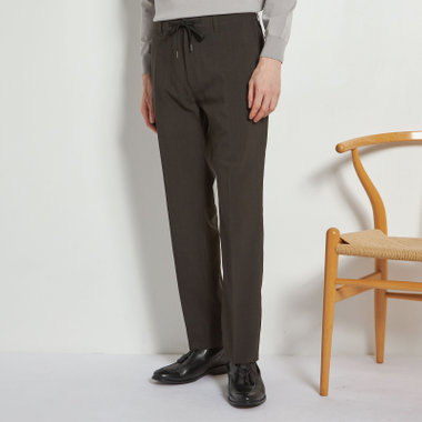 【発送在庫あり】【BLACK LINE】【春夏】0タックテーパードパンツ/カーキ/ドローコード/ウエストシャーリング/※裾上げ済仕様