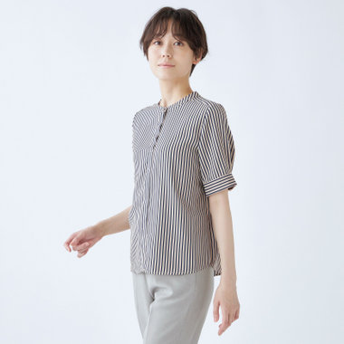 【発送在庫あり】【SL/5分袖】プルオーバー/ベージュ×ネイビーストライプ