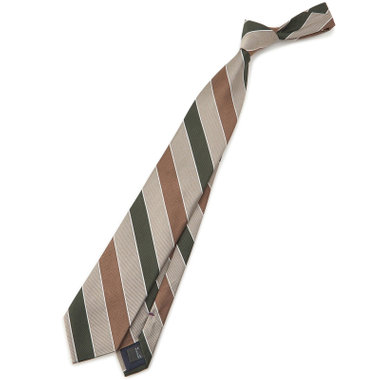 【SILVER LINE】シルクブレンドストライプネクタイ 8.0cm幅/グリーン×ブラウン