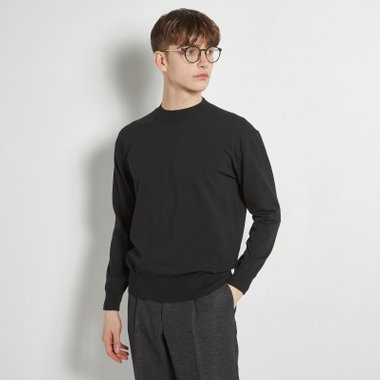  【RBC】コットンブレンドモックネックニット/ブラック/マシンウォッシャブル/「UVカット」「接触冷感」