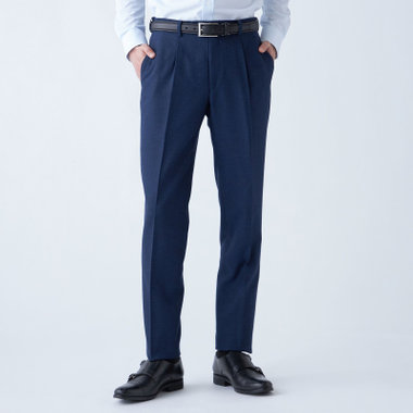 【RBC】【秋冬】ウールブレンド1タックテーパードパンツ/ネイビー/ウエストムーブ/NEW ZEALAND WOOL MIX/※裾上げ必要