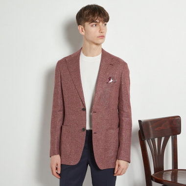 【CLASSICO TAPERED】【春夏】ウールリネン2釦シングルジャケット/ワイン/パッチポケット/MARZOTTO