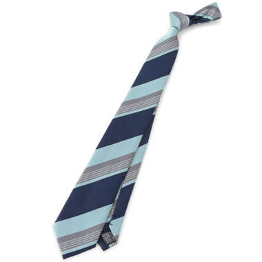 【BLACK LINE】ポリエステルストライプネクタイ 7.5cm幅/ネイビー×サックス/ウォッシャブル