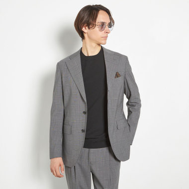 【CLASSICO TAPERED】【春夏】3釦段返りシングルスーツ 2タック/グレー×ウィンドペン/ウエストムーブ/MARZOTTO/※裾上げ必要