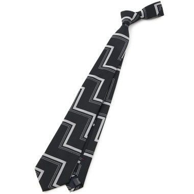 BLACK LINE】シルクブレンド幾何学柄ネクタイ 7.5cm幅/ブラック（B26SA