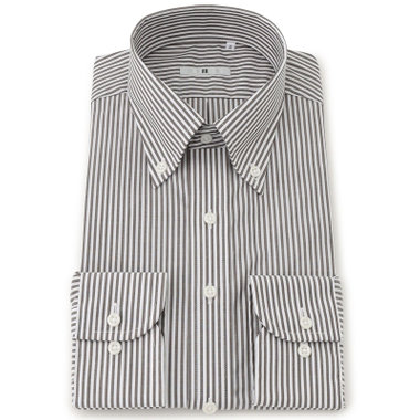 【発送在庫あり】【SILVER LINE】【形態安定】ボタンダウンドレスワイシャツ/ホワイト×ブラウンストライプ