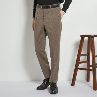 【5DAYS CLOSET】【RBC】【春夏】1タックテーパードパンツ/ブラウン×ハウンドトゥース/ウエストムーブ仕様/4S SUSTAINABILITY&ECOLOGY FABRIC/※裾上げ必要