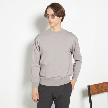  【RBC】コットンブレンドモックネックニット/グレー/マシンウォッシャブル/「UVカット」「接触冷感」