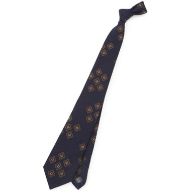 【発送在庫あり】【SL】コットンウールシルク小紋ネクタイ 8.5cm幅/ネイビー×ブラウン/ITALIAN FABRICS