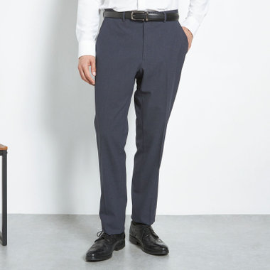 【SLIM TAPERED】【春夏】0タックテーパードパンツ/ネイビー×バーズアイ/「氷撃」冷感PRINT/4S SUSTAINABILITY&ECOLOGY FABRIC「ウォッシャブル」「ストレッチ」/※裾上げ済み仕様