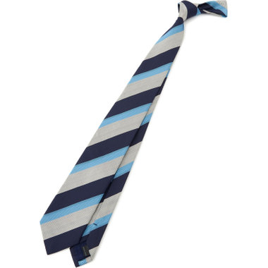 【発送在庫あり】【BLACK LINE】コットンシルクストライプネクタイ 7.5cm幅/ネイビー×グレー×ブルー/ITALIAN FABRICS