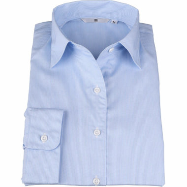 【WEB限定/OUTLET】【SL/7分袖】レギュラーワンピースカラーブラウス/ブルー×ホワイトストライプ/SUSTAINABLE・TOUGH BUTTON・NON IRON