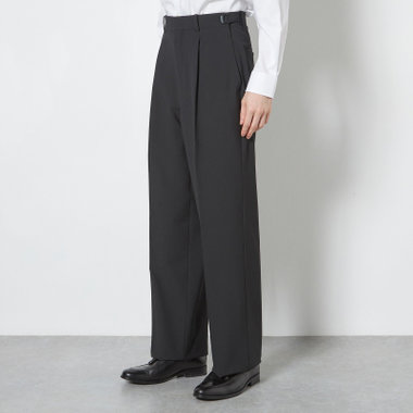 【WIDE PANTS SUIT】【春夏】1タックワイドシルエットパンツ/ブラック×シアサッカー/NEW ZEALAND WOOL MIX Super100’s/※裾上げ必要