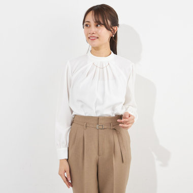 【SILVER LINE/長袖】アクセ付きブラウス/ホワイト