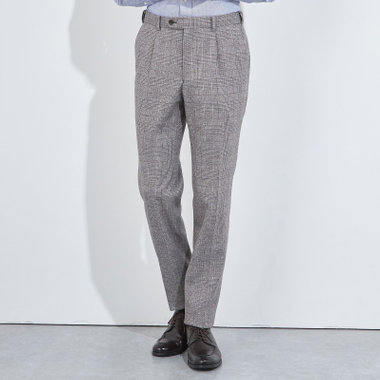 【5DAYS CLOSET】【RBC】【秋冬】1タックテーパードパンツ/ブラウン×チェック/ウエストムーブ/※裾上げ必要