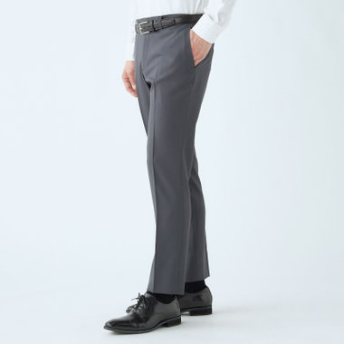 【WEB限定/OUTLET/汚れ・キズ等有】【WEB限定】【発送在庫あり】【SLIM TAPERED】【年間】ウォッシャブル0タックテーパードパンツ/グレー/ウエストシャーリング仕様/裾上げ済仕様