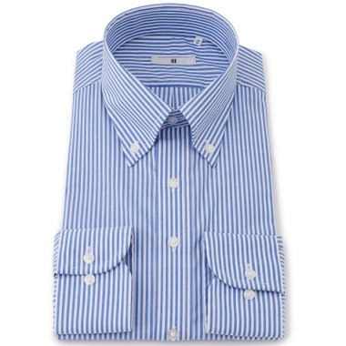 【発送在庫あり】【SILVER LINE】【形態安定】ボタンダウンドレスワイシャツ/ホワイト＆ブルー×ストライプ