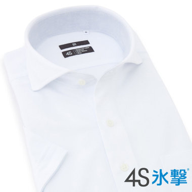 【BLACK LINE/半袖】ホリゾンタルワイドワイシャツ/ホワイト×ドビー/襟裏別布/「氷撃」冷感PRINT「4S」スーパーノンアイロン・ストレッチ
