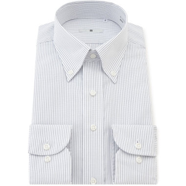 【SILVER LINE】【形態安定】ボタンダウンワイシャツ/ホワイト×グレーストライプ