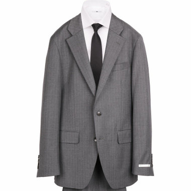 【WEB限定/OUTLET】【CLASSICO TAPERED】【秋冬】スペアパンツ付き/2釦シングルスーツ 1タック/グレー×ストライプ/ストレッチ