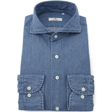 【WEB限定/OUTLET/汚れ・キズ等有】【発送在庫あり】【CLASSICO TAPERED】ホリゾンタルワイドカラーワイシャツ/ブルー/インディゴ染