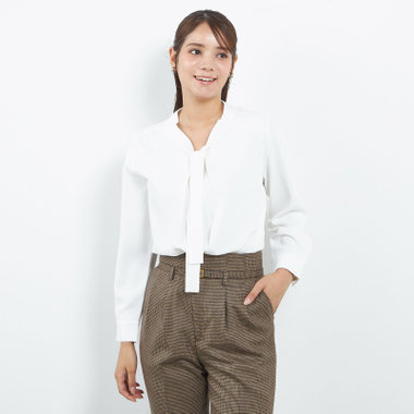 【SL/長袖】ボウタイプルオーバー/ホワイト/「ウォッシャブル」「ストレッチ」「防シワ」「UV加工」「静電気防止」