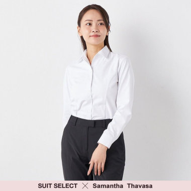 【SUIT SELECT×Samantha Thavasa】【長袖】ワイシャツ レギュラーカラー / ホワイト×ソリッド / 就活 / 透け防止 / 形態安定