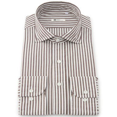 【RBC】ワイドカラーシャツ/ブラウン＆ホワイト×ストライプ