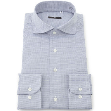 【発送在庫あり】【BLACK LINE】【形態安定】スナップダウンワイドドレスワイシャツ/ネイビー×ドビー