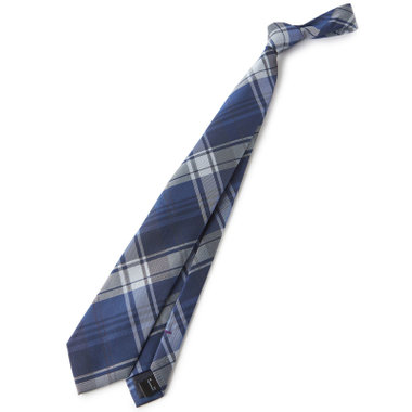 【BLACK LINE】シルクブレンドチェックネクタイ 7.5cm幅/ネイビー