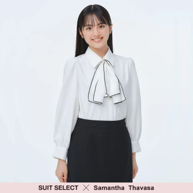 【SUIT SELECT×Samantha Thavasa】【長袖】2WAYフリルタイブラウス/ホワイト