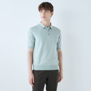 【WEB限定/OUTLET/汚れ・キズ等有】【RBC】【5分袖】コットンブレンドレトロポロシャツ/ブルー