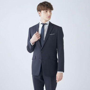 【KSW】【年間】2釦シングルスーツ 0タック/ネイビー×シャドーストライプ/ウォッシャブルパンツ※裾上げ必要