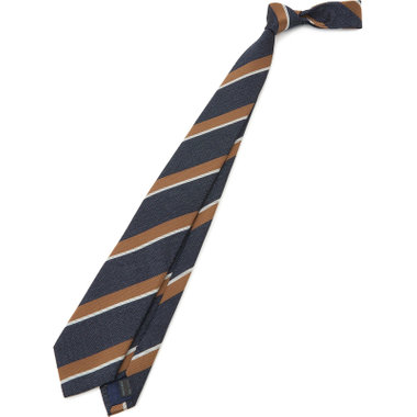 【発送在庫あり】【BLACK LINE】シルクコットンストライプネクタイ 7.5cm幅/ネイビー×ブラウン/ITALIAN FABRICS