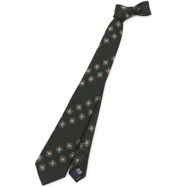 【発送在庫あり】【BL】コットンウールシルク小紋ネクタイ 7.5cm幅/グリーン×ベージュ/ITALIAN FABRICS