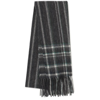 ウールカシミヤマフラー/グレー×チェック/ウォシャブル/30cm×170cm