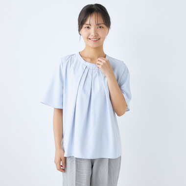 SILVER LINE/5分袖】2WAYチェーンビジュー付きプルオーバー/ブルー