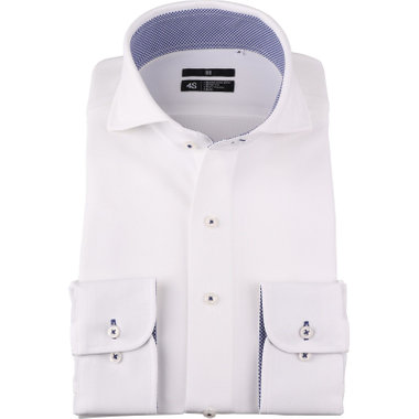 【WEB限定/OUTLET/汚れ・キズ等有】【BL-3】【スーパーノンアイロン】ホリゾンタルワイドドレスワイシャツ/ホワイト/襟袖裏別布：ネイビー＆ホワイト×チェック/釦付・釦ホール：ネイビー/SUPER NON IRON 4S