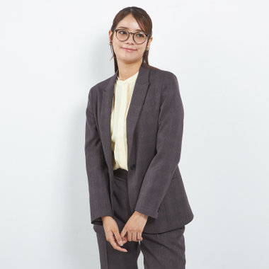 【SILVER LINE】【秋冬】1釦パンツスーツ/グレー×チェック/ウォッシャブル/ウエストシャーリング/4S SUSTAINABILITY&ECOLOGY FABRIC/※パンツ裾上げ済仕様