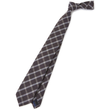 【BLACK LINE】ウールシルクチェックネクタイ 7.5cm幅/ダークブラウン