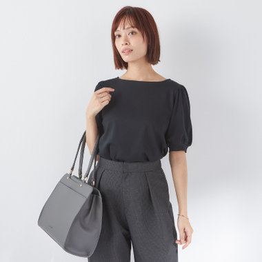 【SILVER LINE/5分袖】パフスリーブカットソー/ブラック