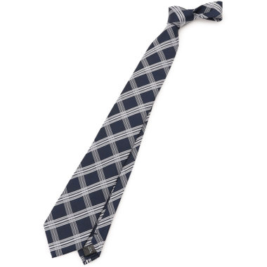 【SILVER LINE】シルクブレンドチェックネクタイ 8.0cm幅/ネイビー×ホワイト