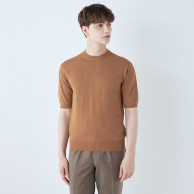 【RBC】【半袖】和紙コットンブレンドクルーネックニットシャツ/ブラウン