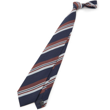 【SILVER LINE】シルクリネンストライプネクタイ 8.0cm幅/ネイビー×ワイン×ホワイト