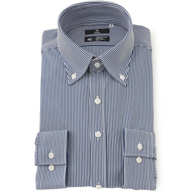 【発送在庫あり】【SKINNY】ボタンダウンワイシャツ/ネイビー＆ホワイト×ストライプ/「4S」スーパーノンアイロン・ストレッチ