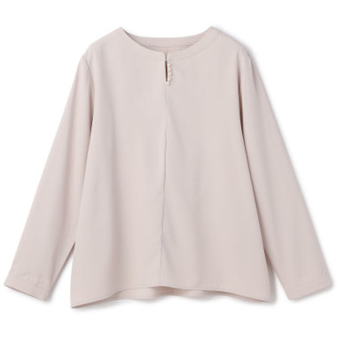 【SL/9分袖】ラウンドネックパール釦ブラウス/ピンク