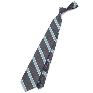 【SILVER LINE】シルクストライプネクタイ 8.5cm幅/グレー×ブルー/Finest fabrics by COMO ITALY