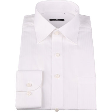 【BLACK LINE】【形態安定】ワイドカラードレスワイシャツ/ホワイト×ドビーストライプ